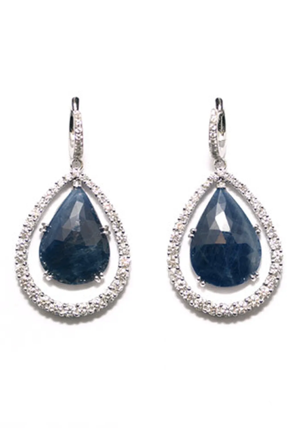 Garavelli 18KWG Pavé Diamond & Blue Sapphire Dangle Earrings