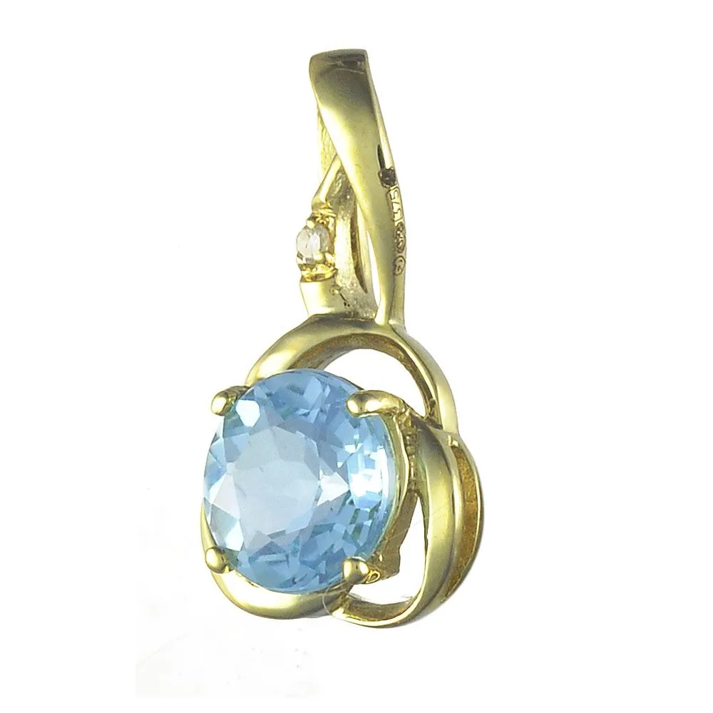 Gelb 9ct Gold 0.85ct Natürlich Blue Topas & Diamant Klassisch Anhänger mit Kette