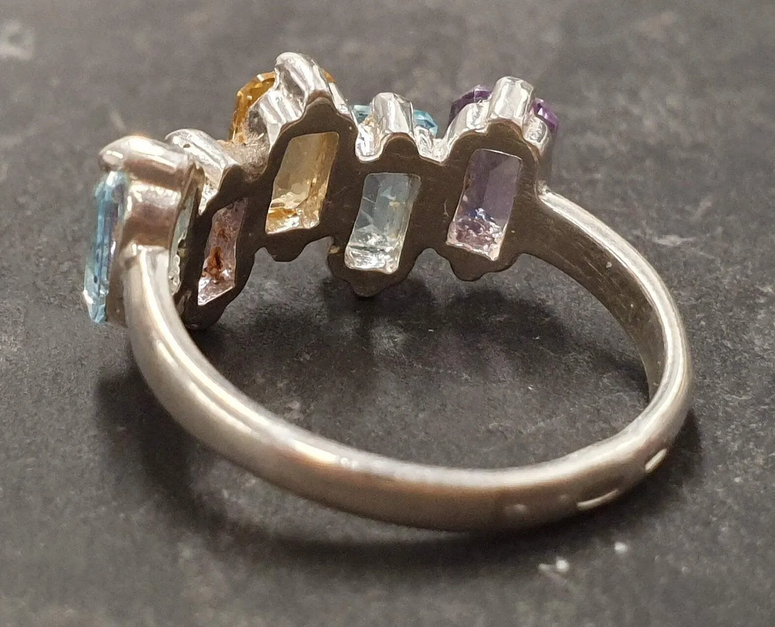 Genuine Topaz Ring - Amethyst Citrine Blue Topaz Ring - Colorful Baguette Band