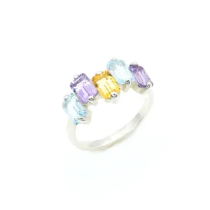 Genuine Topaz Ring - Amethyst Citrine Blue Topaz Ring - Colorful Baguette Band