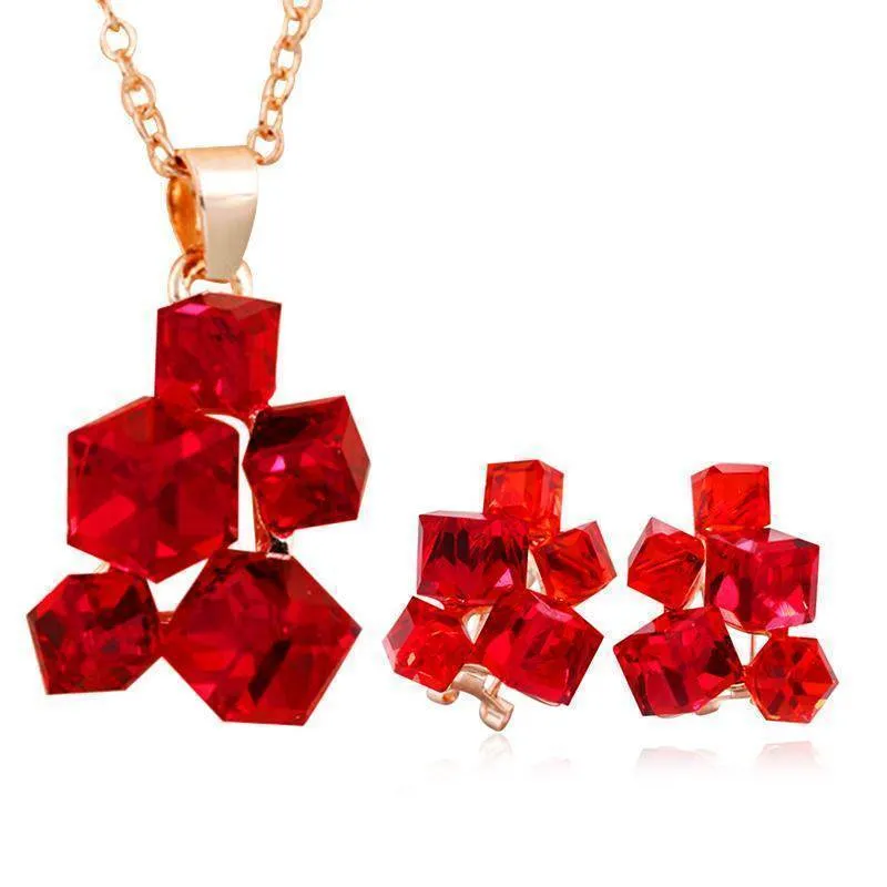 Geometric Crystal Jewelry Sets Necklaces & Pendants Stud Earrings