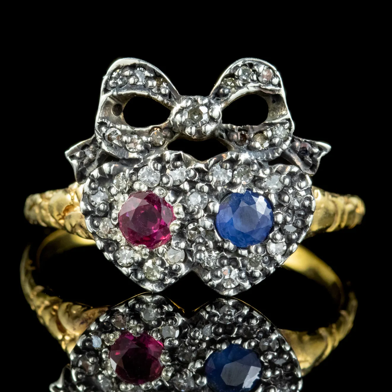 Georgian Style Ruby Sapphire Diamond Heart Ring