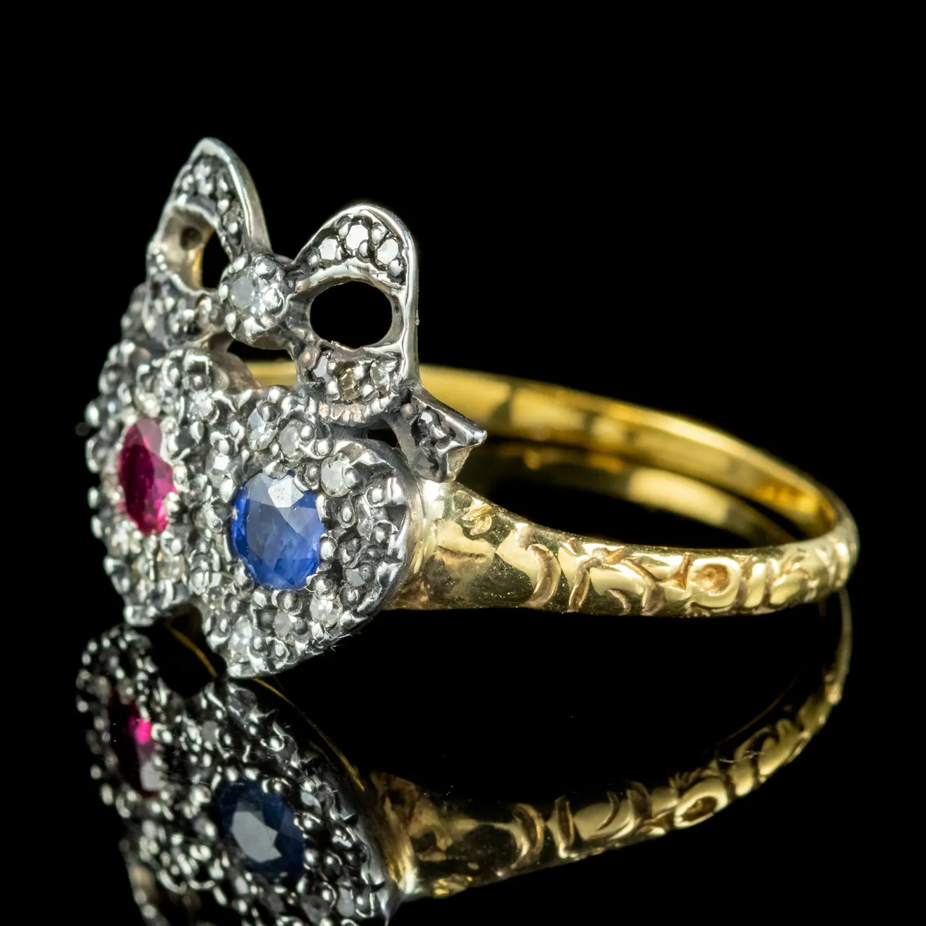 Georgian Style Ruby Sapphire Diamond Heart Ring