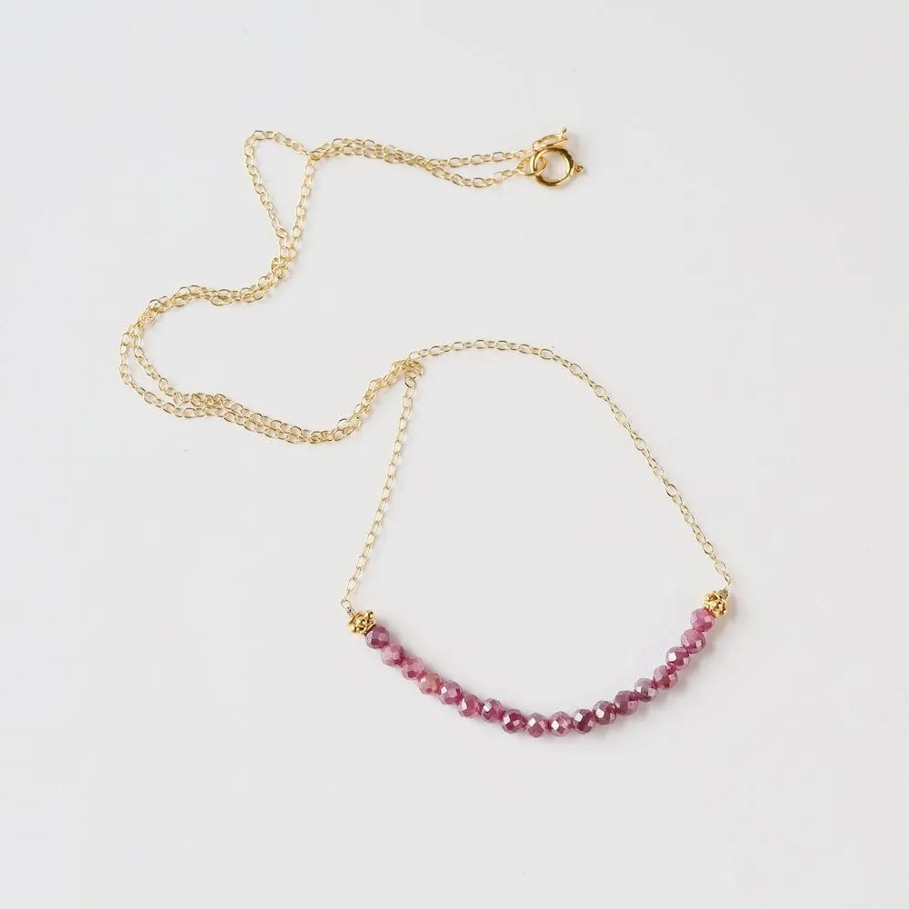 Gold Filled Chain with Dark Pink Silverite Gemstone Arc Necklace