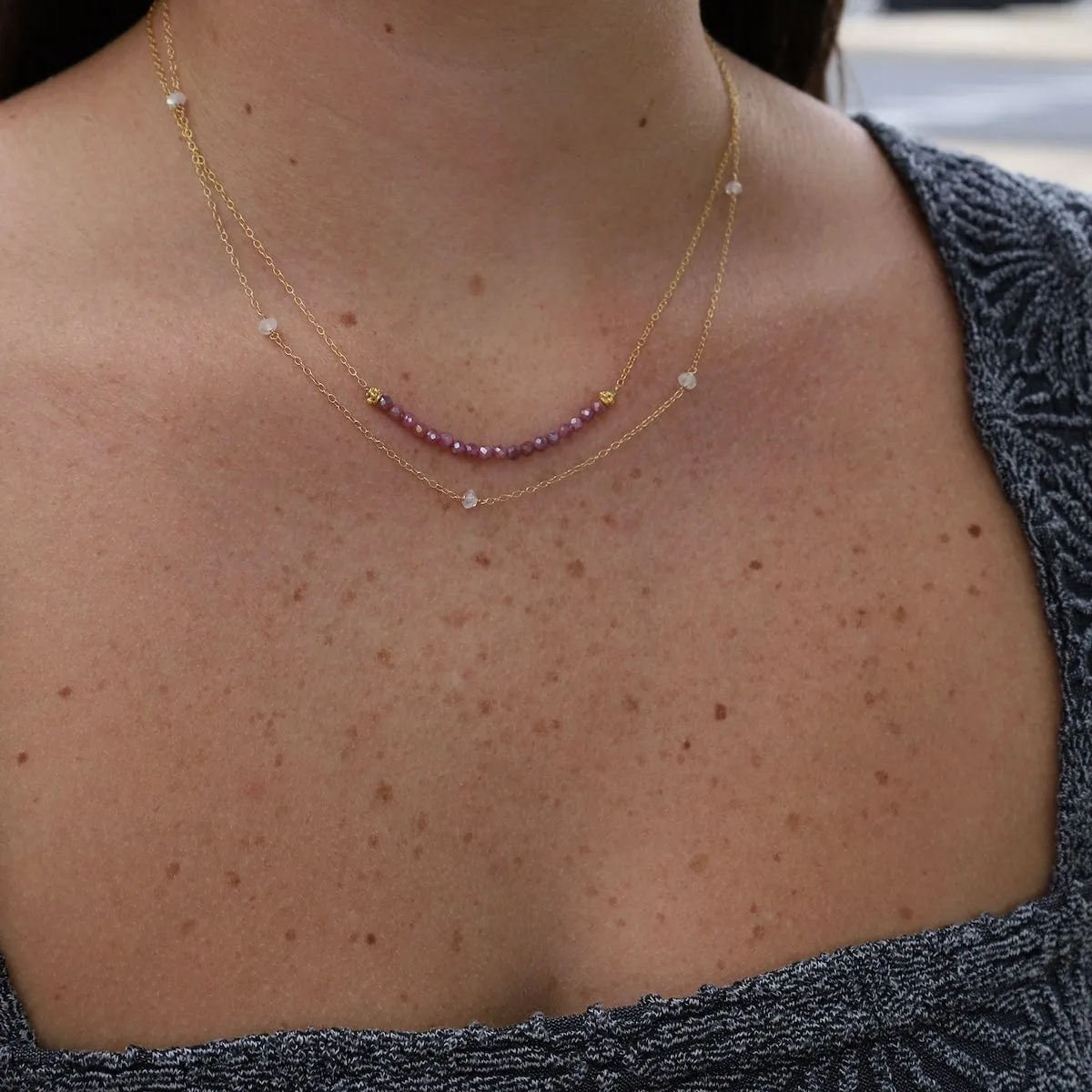 Gold Filled Chain with Dark Pink Silverite Gemstone Arc Necklace