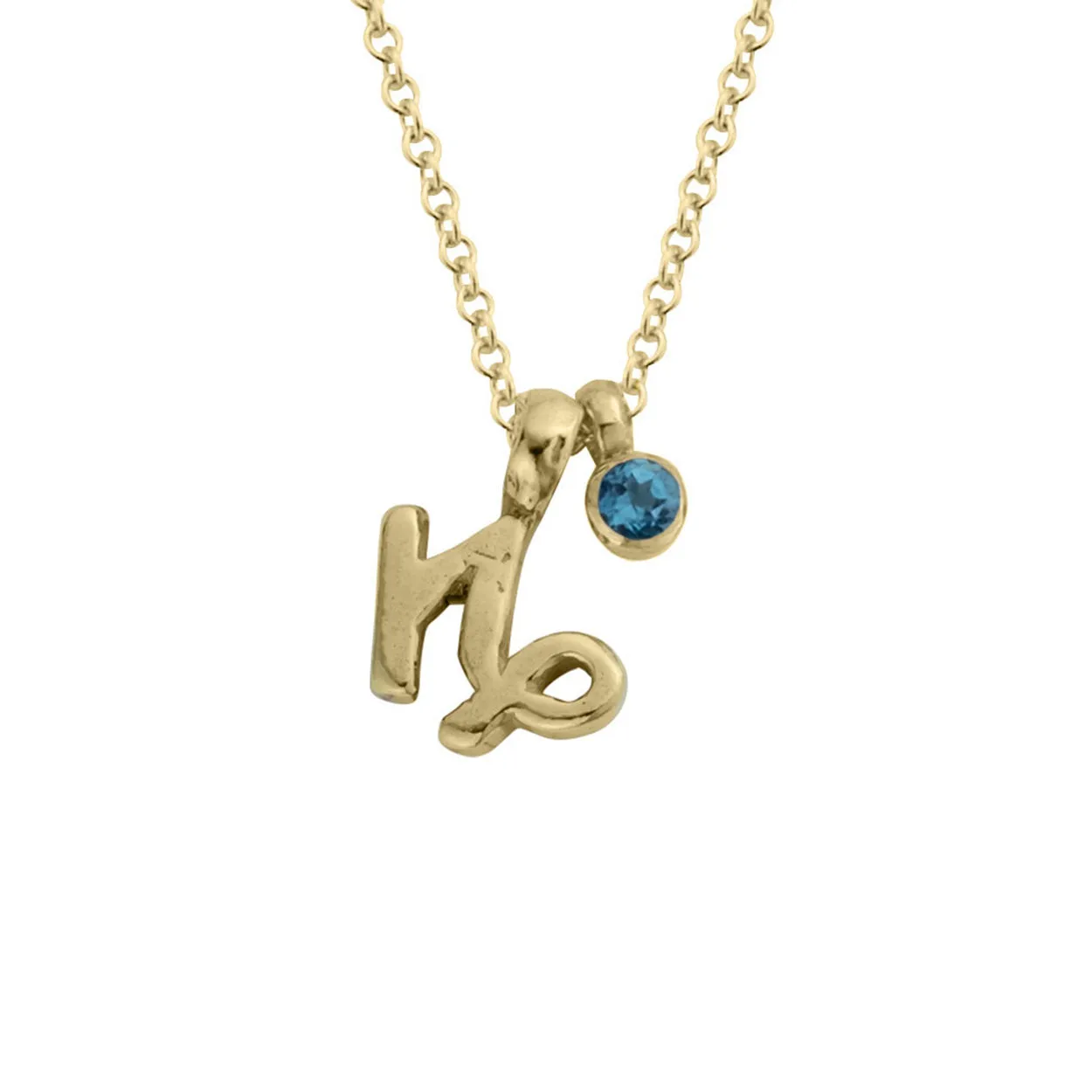 Gold Mini Capricorn Horoscope & Blue Topaz Birthstone Necklace