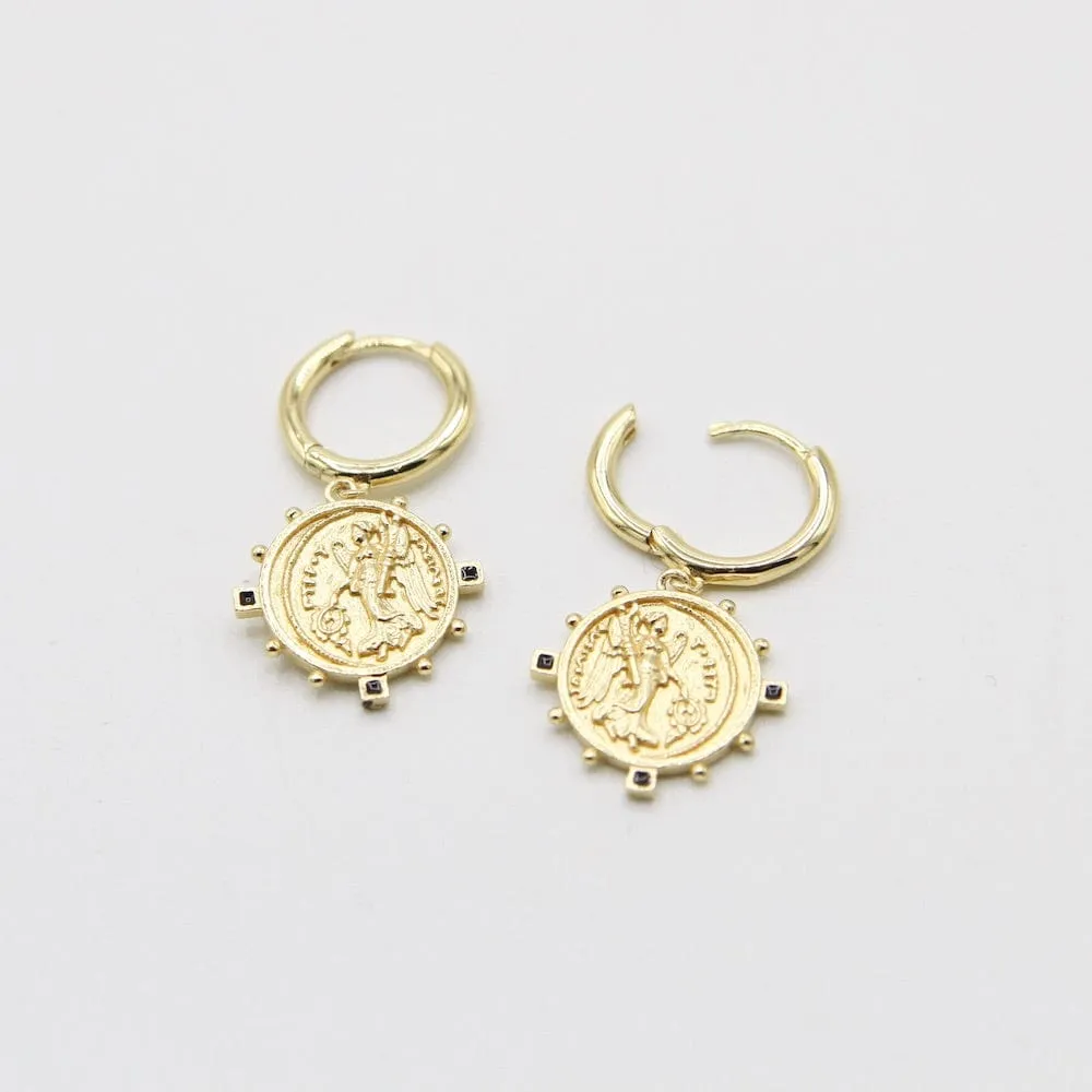 Gold Victory Goddess Mini Hoop Earrings