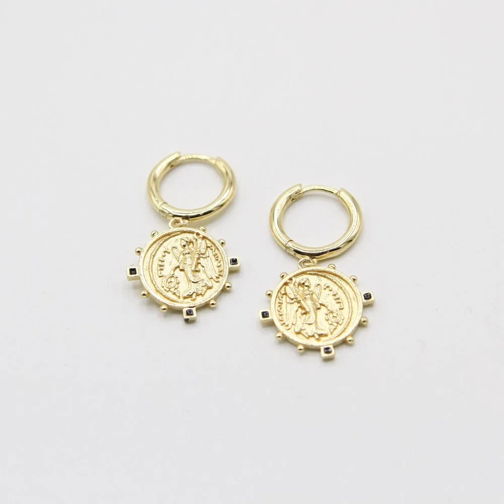 Gold Victory Goddess Mini Hoop Earrings