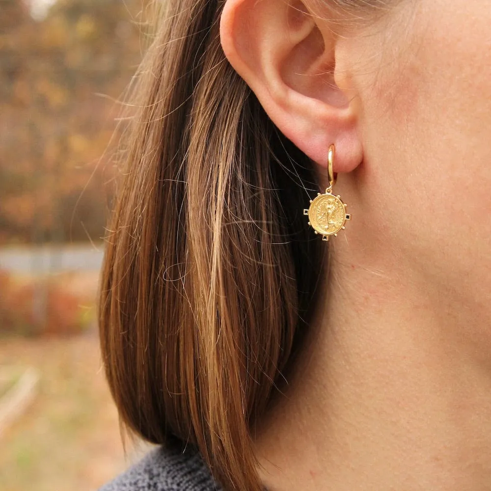 Gold Victory Goddess Mini Hoop Earrings