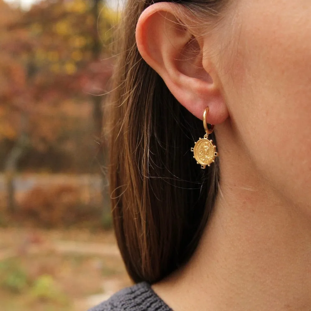 Gold Victory Goddess Mini Hoop Earrings