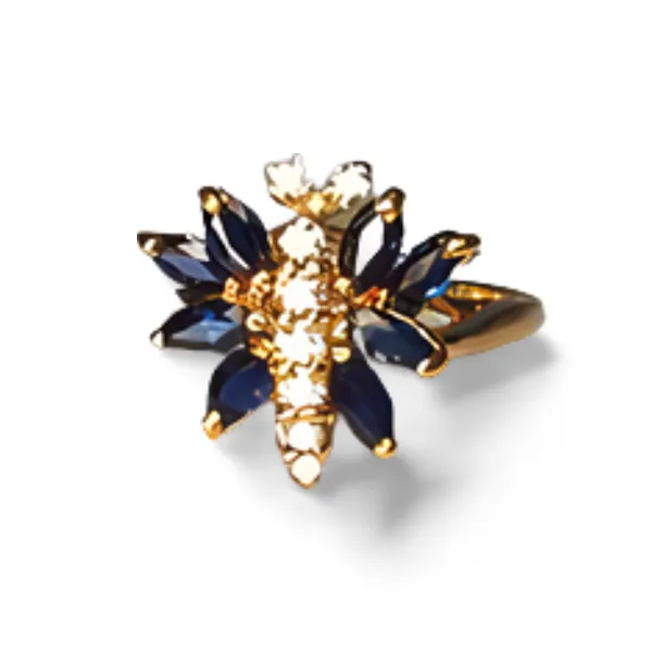 Gorgeous Estate 14K Yellow Gold Diamond Sapphire Butterfly Ring