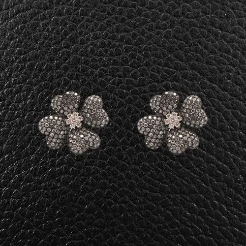 Gray & White Diamond Flower Earrings