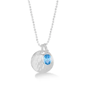 Hammered Disc & Oval Blue Topaz Array Pendant