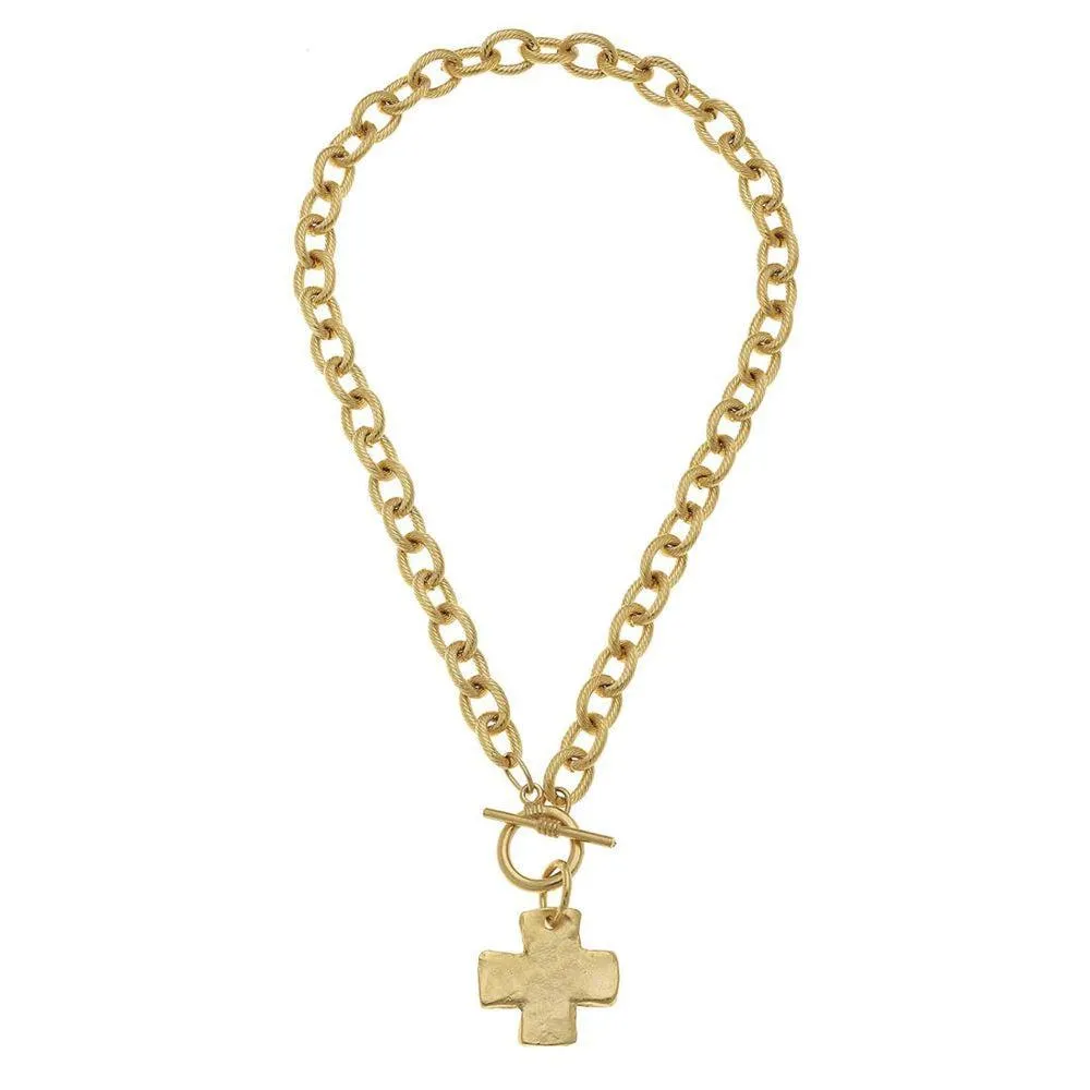 Hand Cast Gold Cross Toggle Necklace