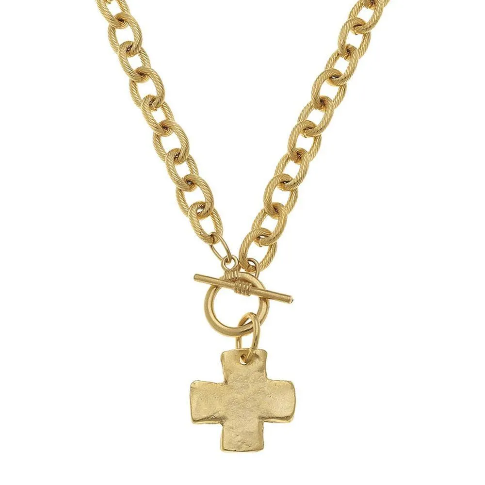 Hand Cast Gold Cross Toggle Necklace