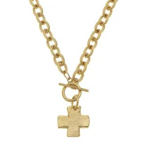 Hand Cast Gold Cross Toggle Necklace