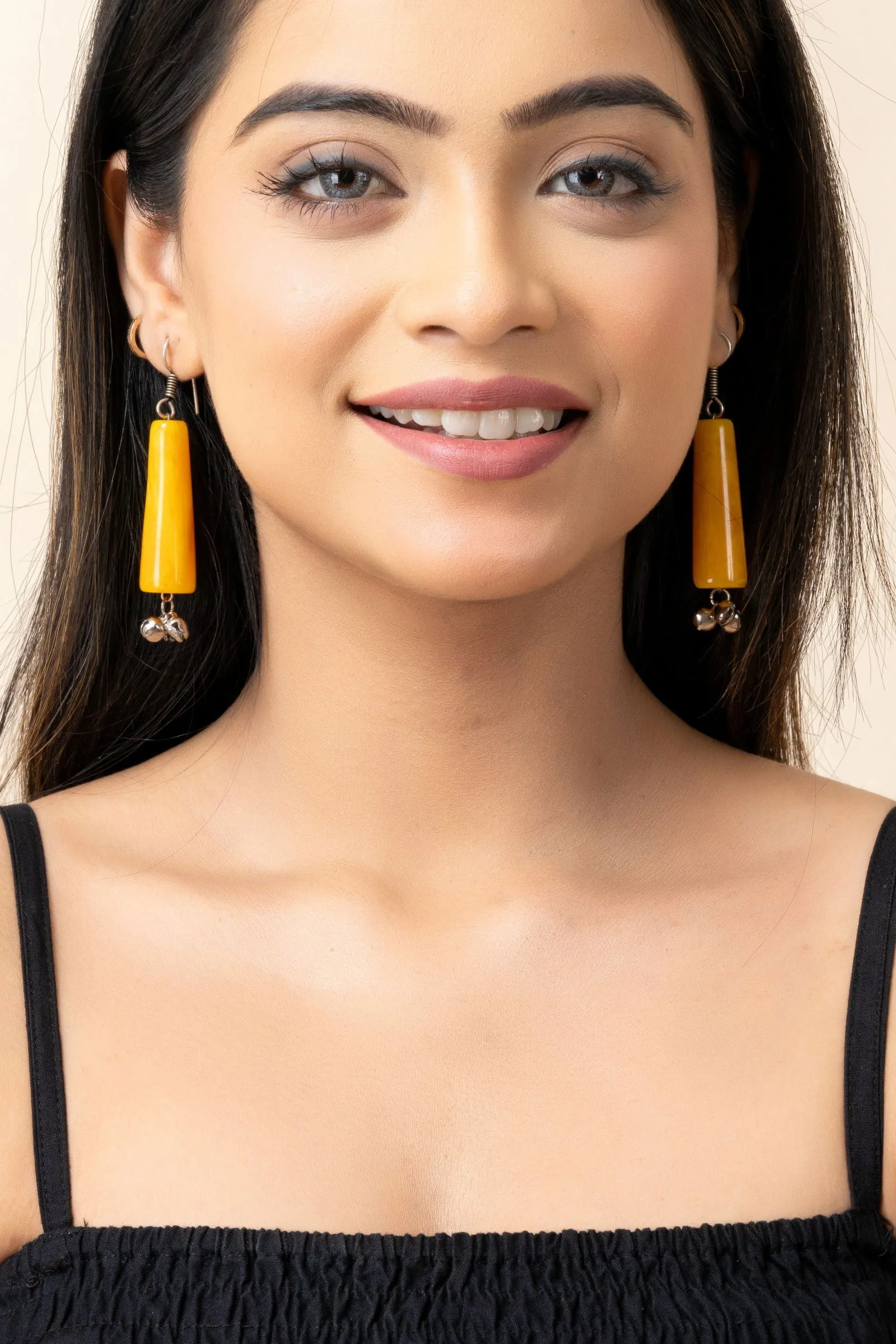 Handmade Orange Acrylic with Ghungroo Earrings - Lightweight, Comfortable, Cultural Charm