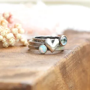 Heart and Stone stacking ring set