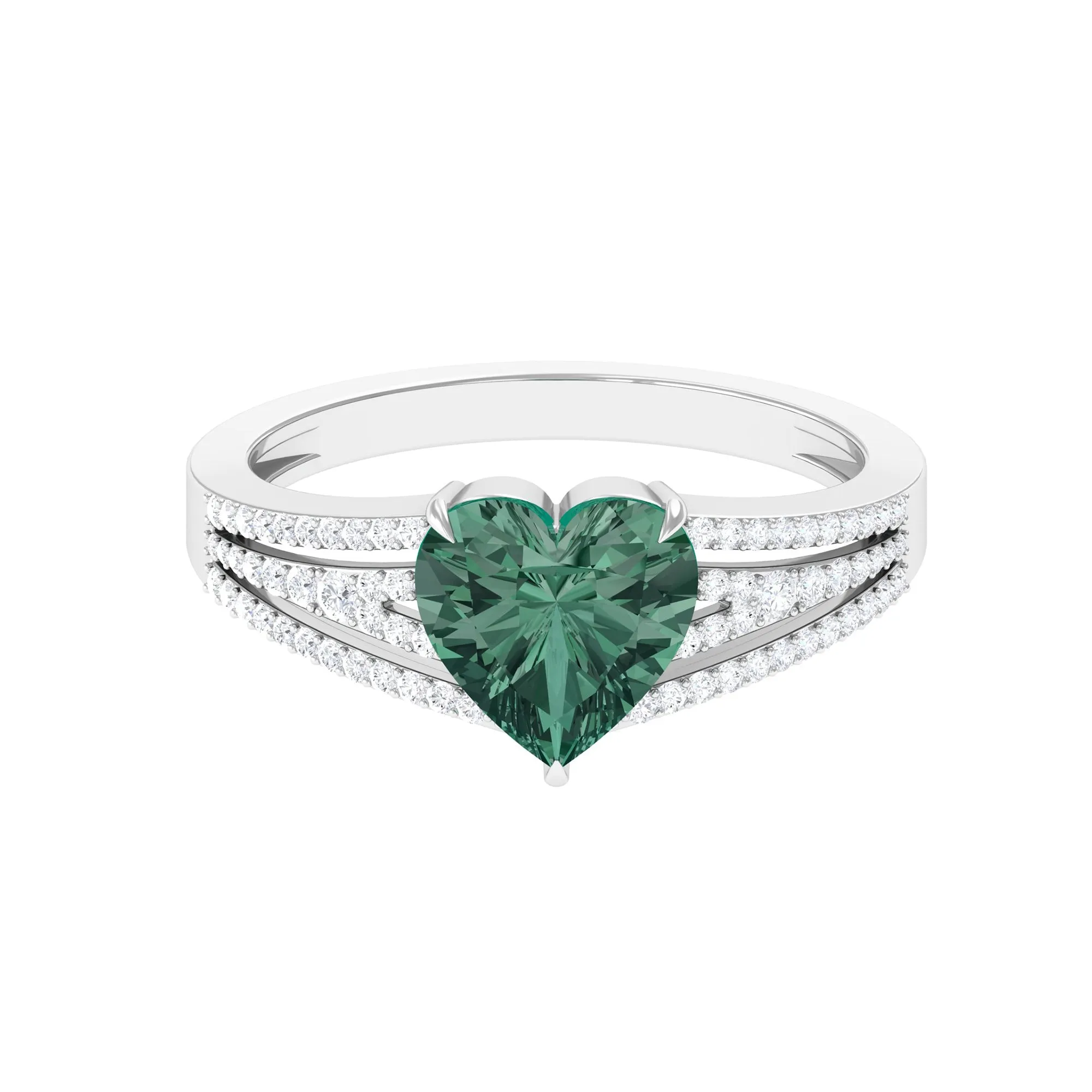 Heart Shape Created Green Sapphire and Diamond Engagement Ring