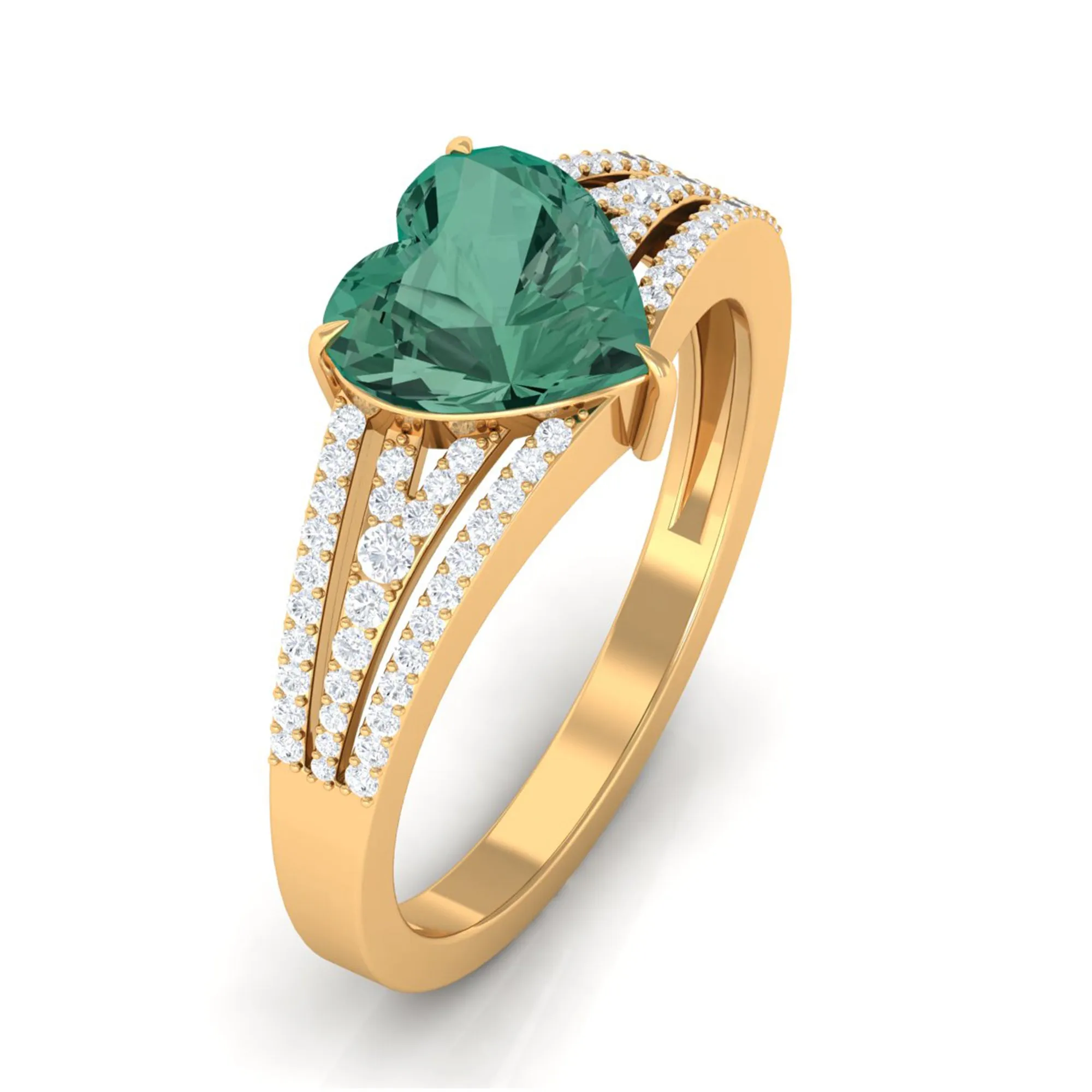 Heart Shape Created Green Sapphire and Diamond Engagement Ring