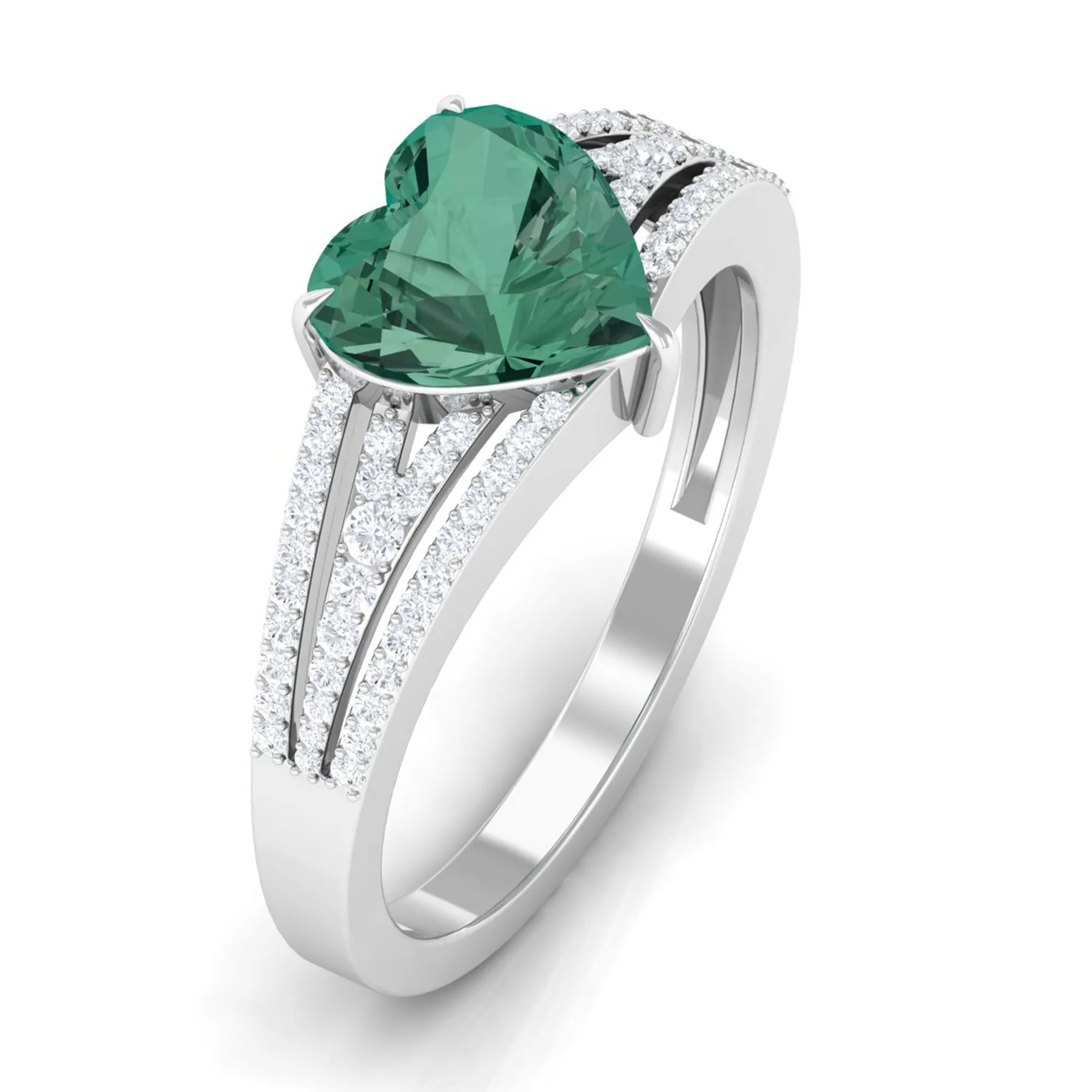 Heart Shape Created Green Sapphire and Diamond Engagement Ring