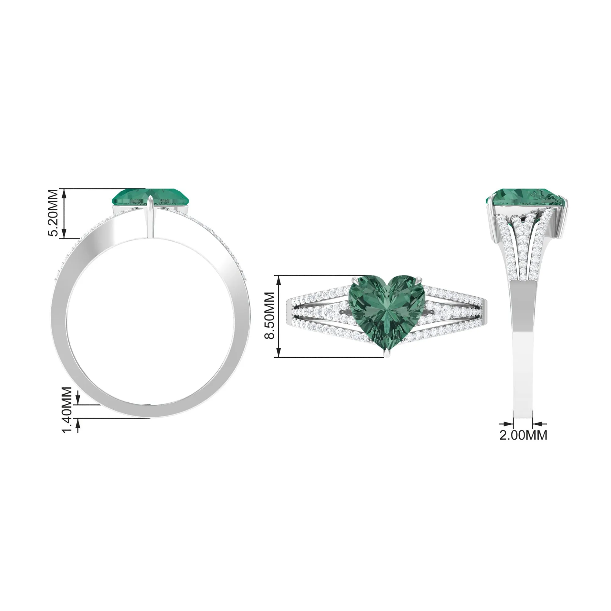 Heart Shape Created Green Sapphire and Diamond Engagement Ring