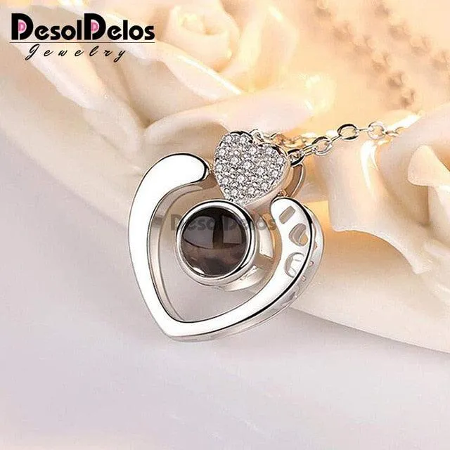 I Love You Projection Charm Pendant Necklaces Heart-shaped Crystal Wedding Ladies Necklace