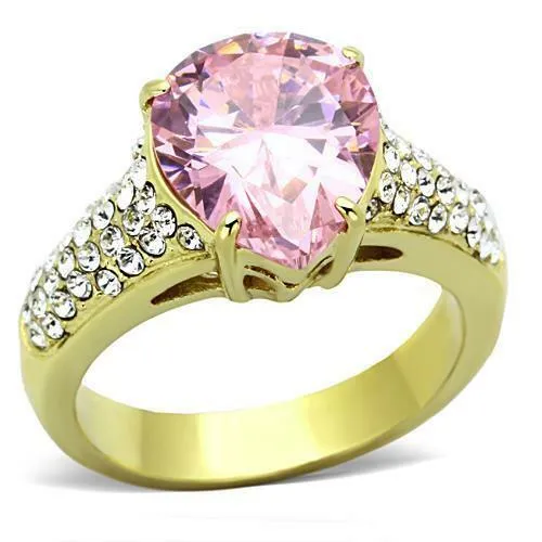 Jewellery Kingdom Gold Sapphire Ladies 3K Simulated Diamonds Steel Pear Ring (Pink)