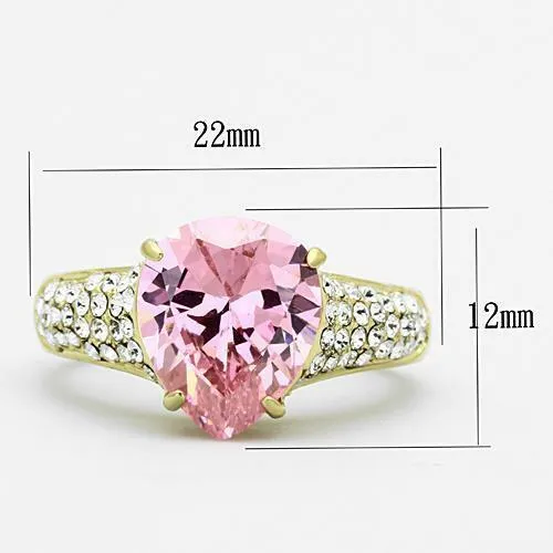 Jewellery Kingdom Gold Sapphire Ladies 3K Simulated Diamonds Steel Pear Ring (Pink)