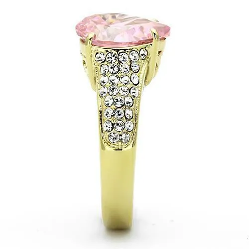 Jewellery Kingdom Gold Sapphire Ladies 3K Simulated Diamonds Steel Pear Ring (Pink)