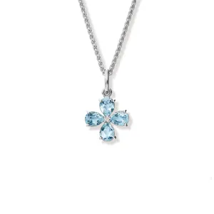 Klover Medium Flower Necklace Pendant White Gold - Blue Topaz & Diamond