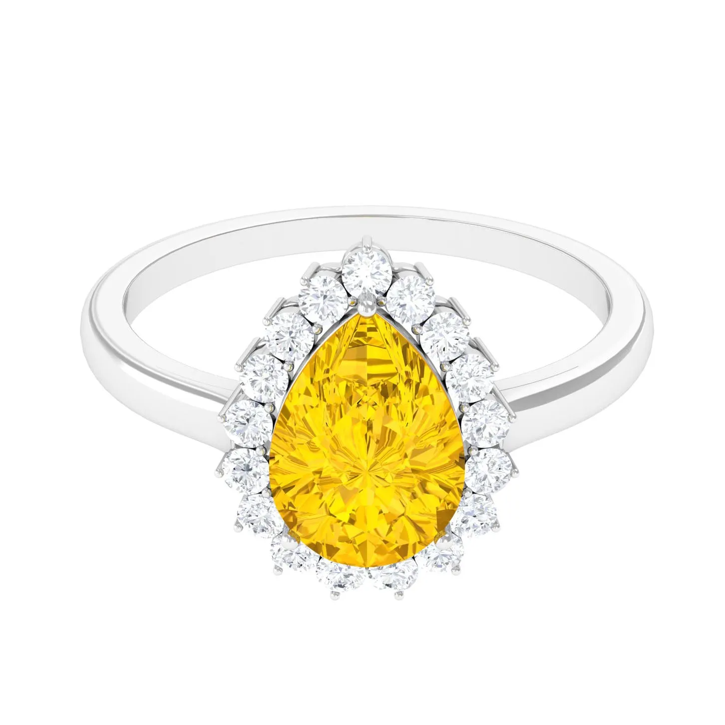 Lab-Created Yellow Sapphire Engagement Ring with Diamond Halo