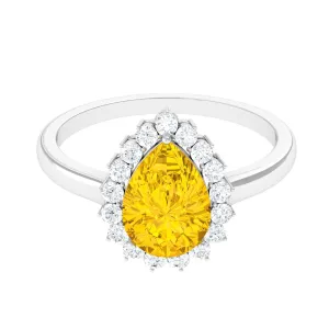 Lab-Created Yellow Sapphire Engagement Ring with Diamond Halo