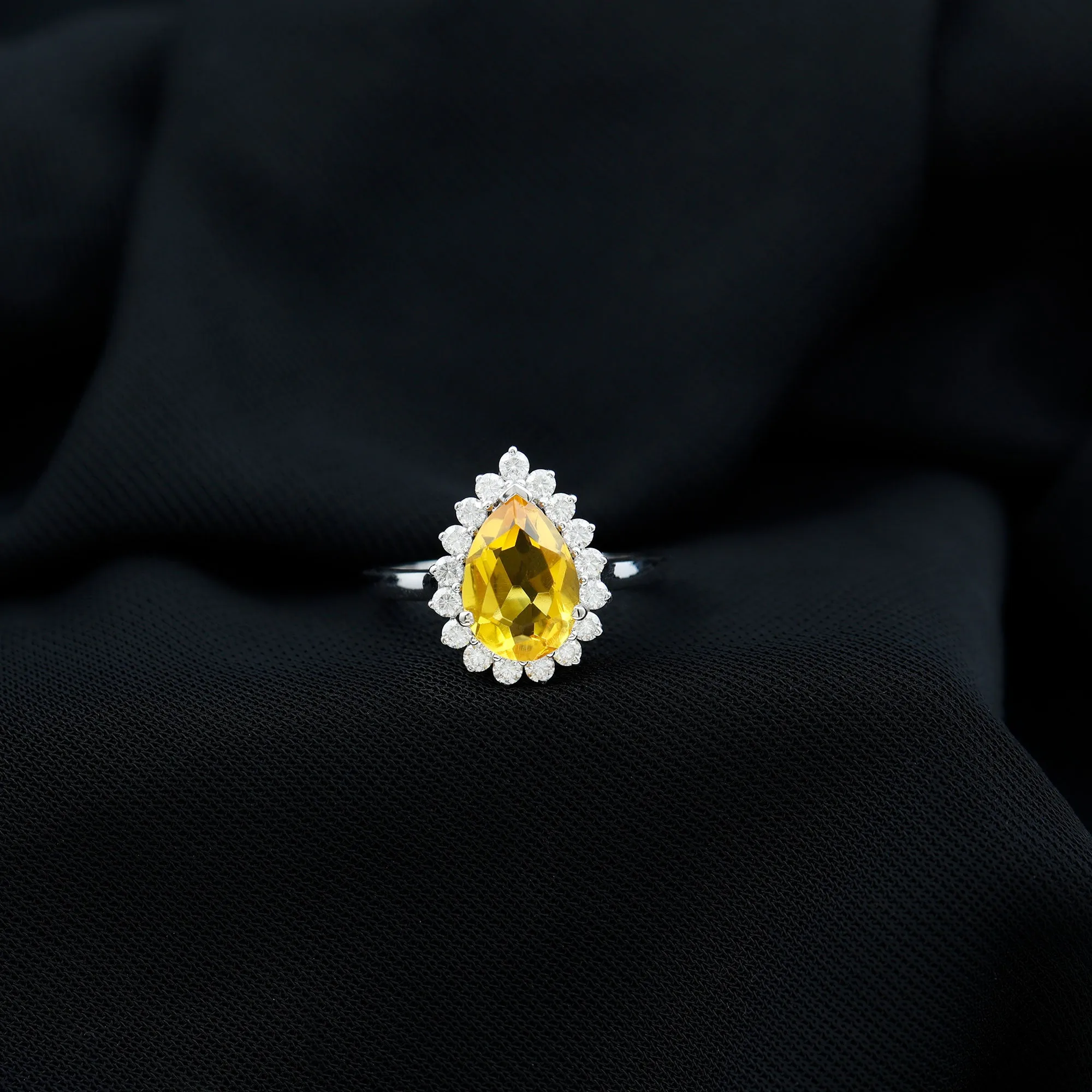 Lab-Created Yellow Sapphire Engagement Ring with Diamond Halo