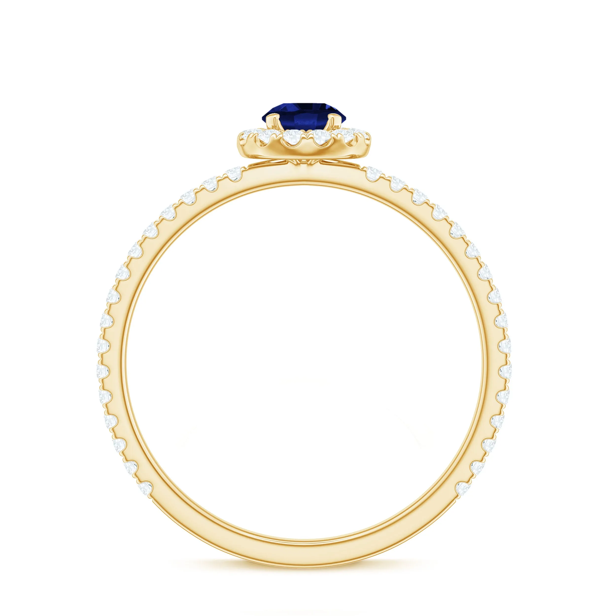 Lab Grown Blue Sapphire and Diamond Minimal Engagement Ring