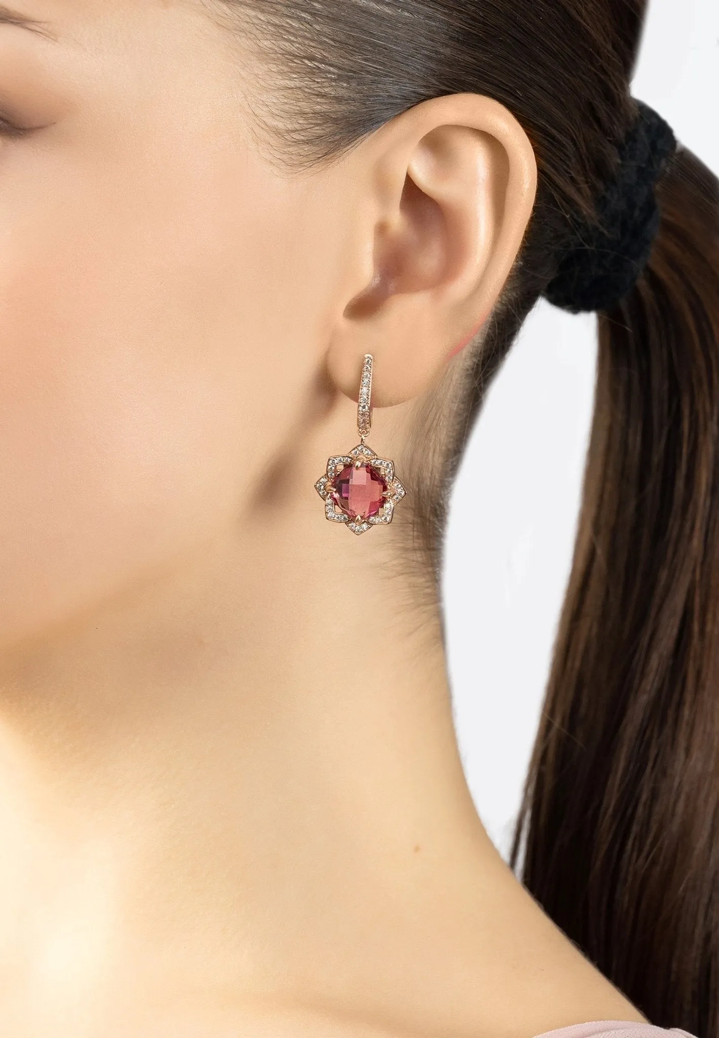 Lilian Flower Gemstone Earrings Rosegold Pink Tourmaline