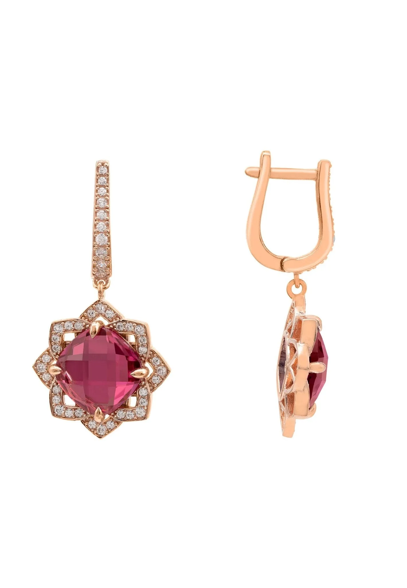 Lilian Flower Gemstone Earrings Rosegold Pink Tourmaline