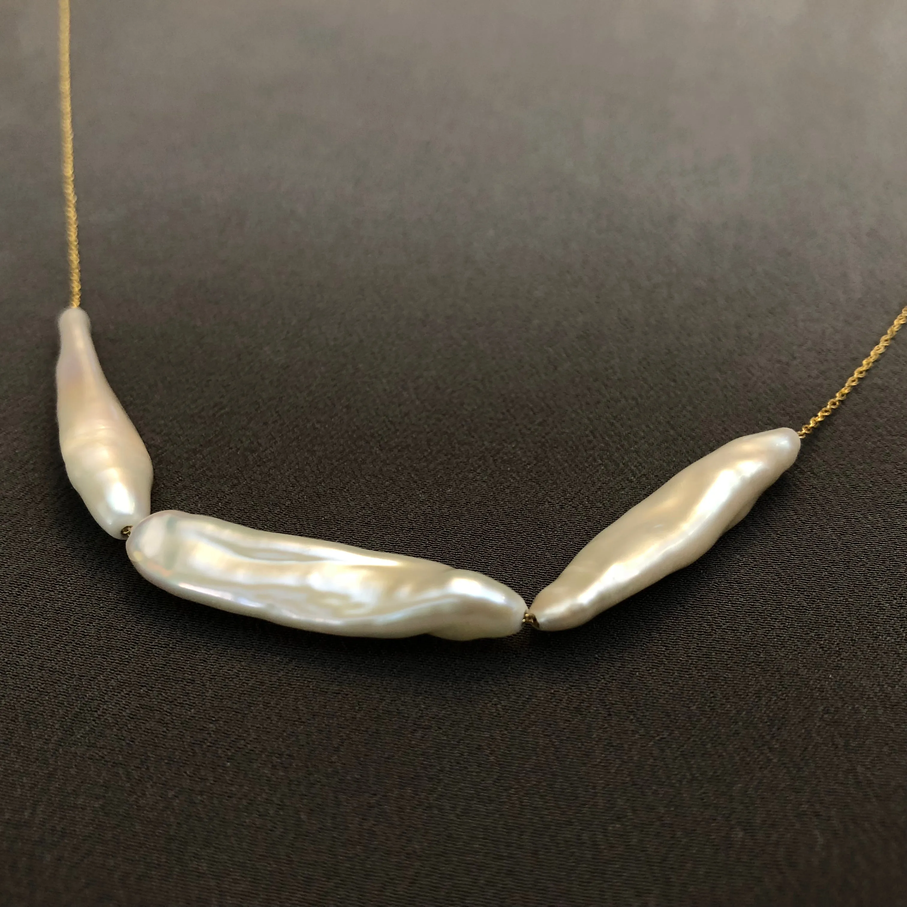 Long Baroque Three Pearl Necklace