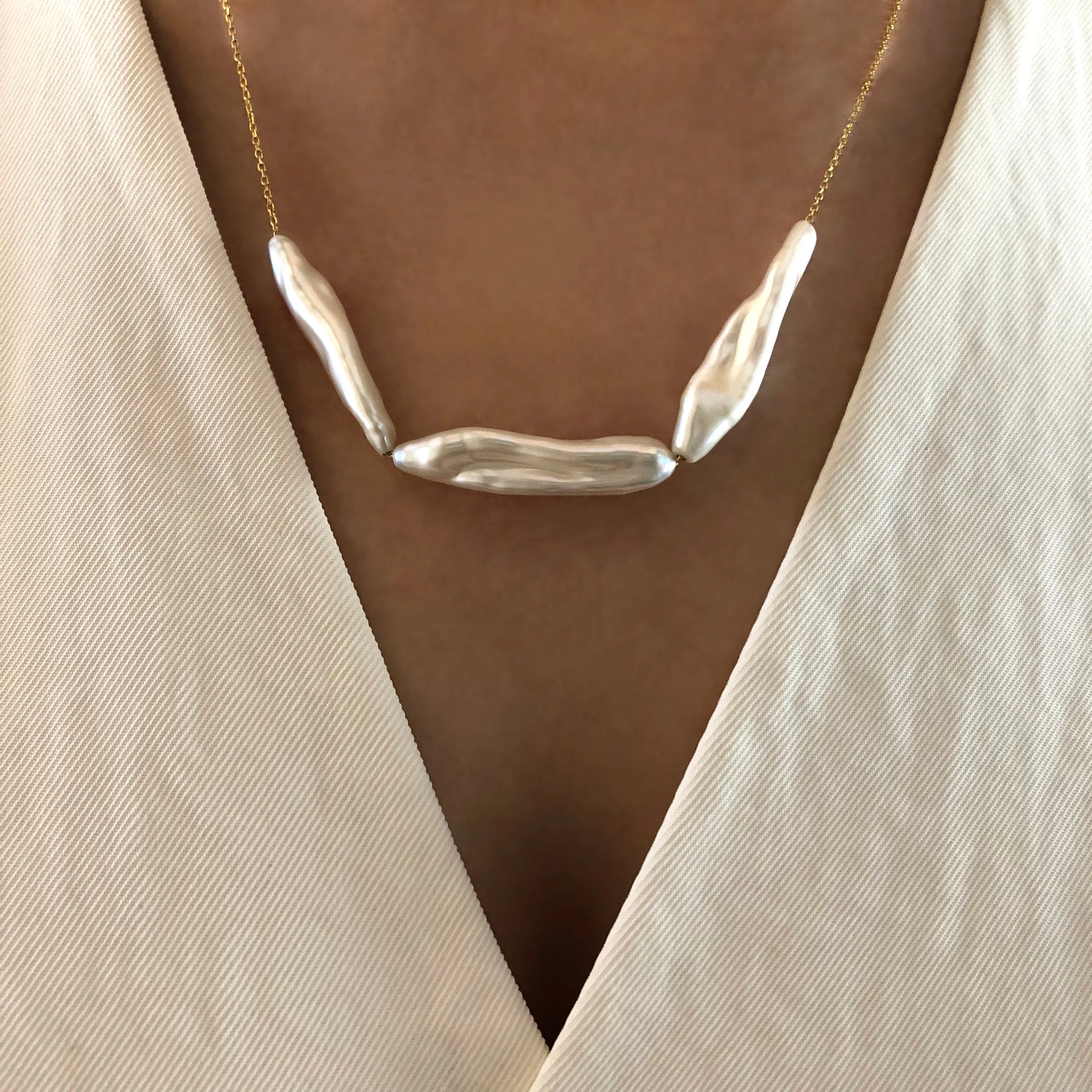 Long Baroque Three Pearl Necklace