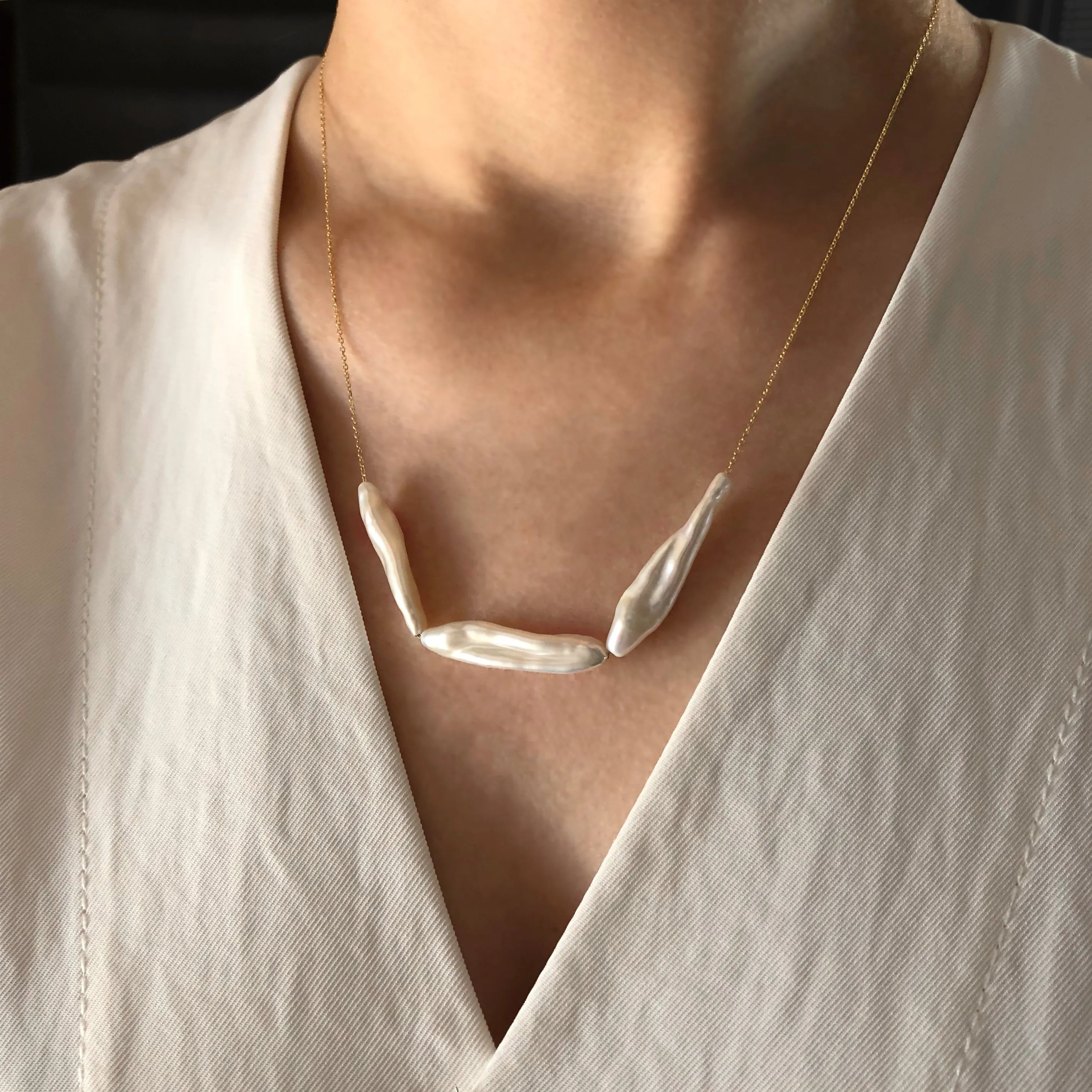 Long Baroque Three Pearl Necklace