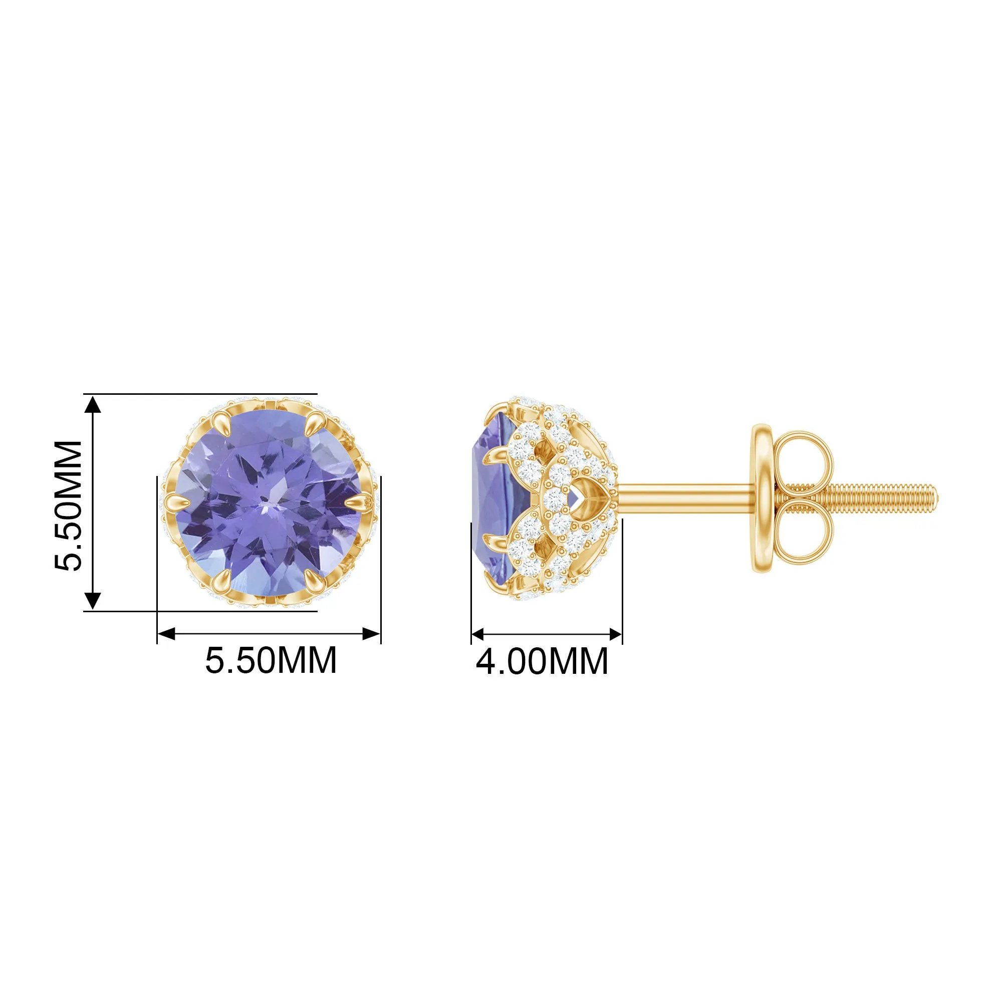 Lotus Basket Set Tanzanite Solitaire Stud Earrings with Diamond Accent