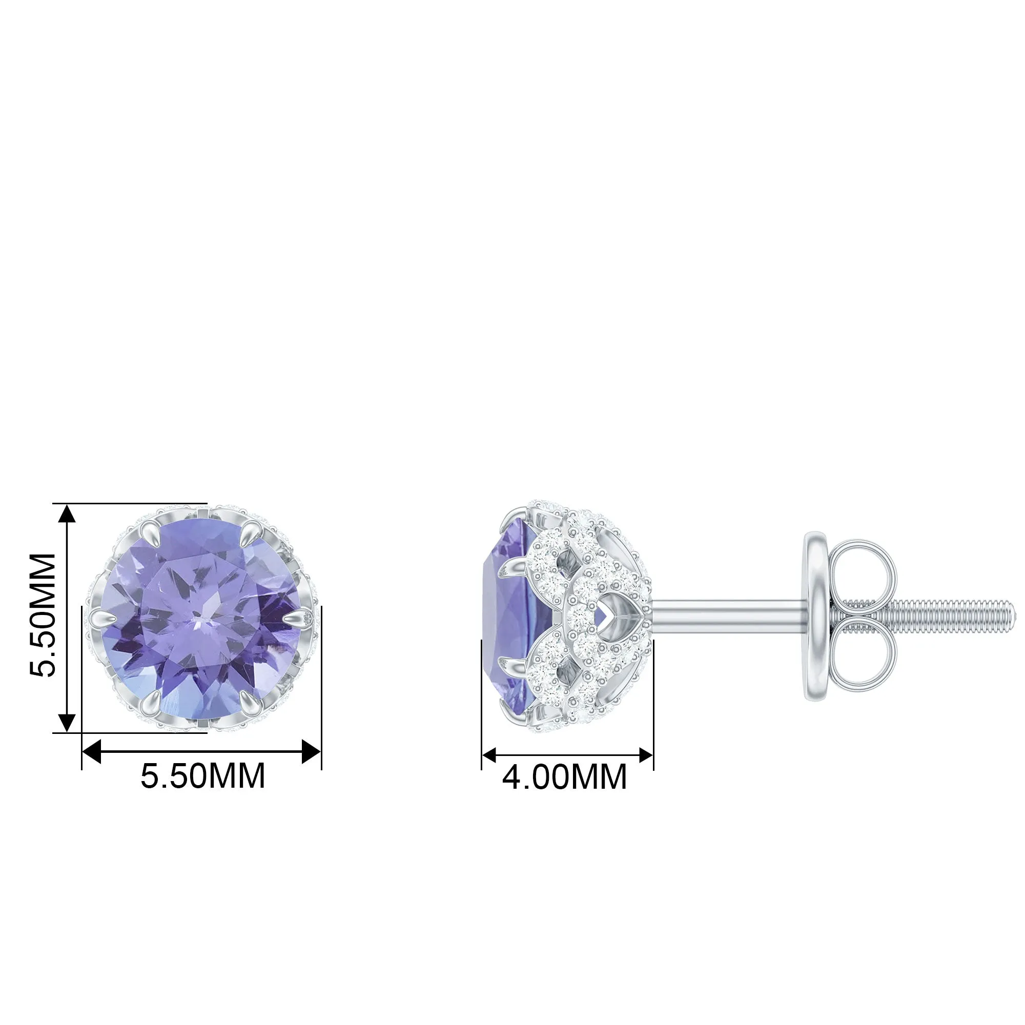 Lotus Basket Set Tanzanite Solitaire Stud Earrings with Diamond Accent