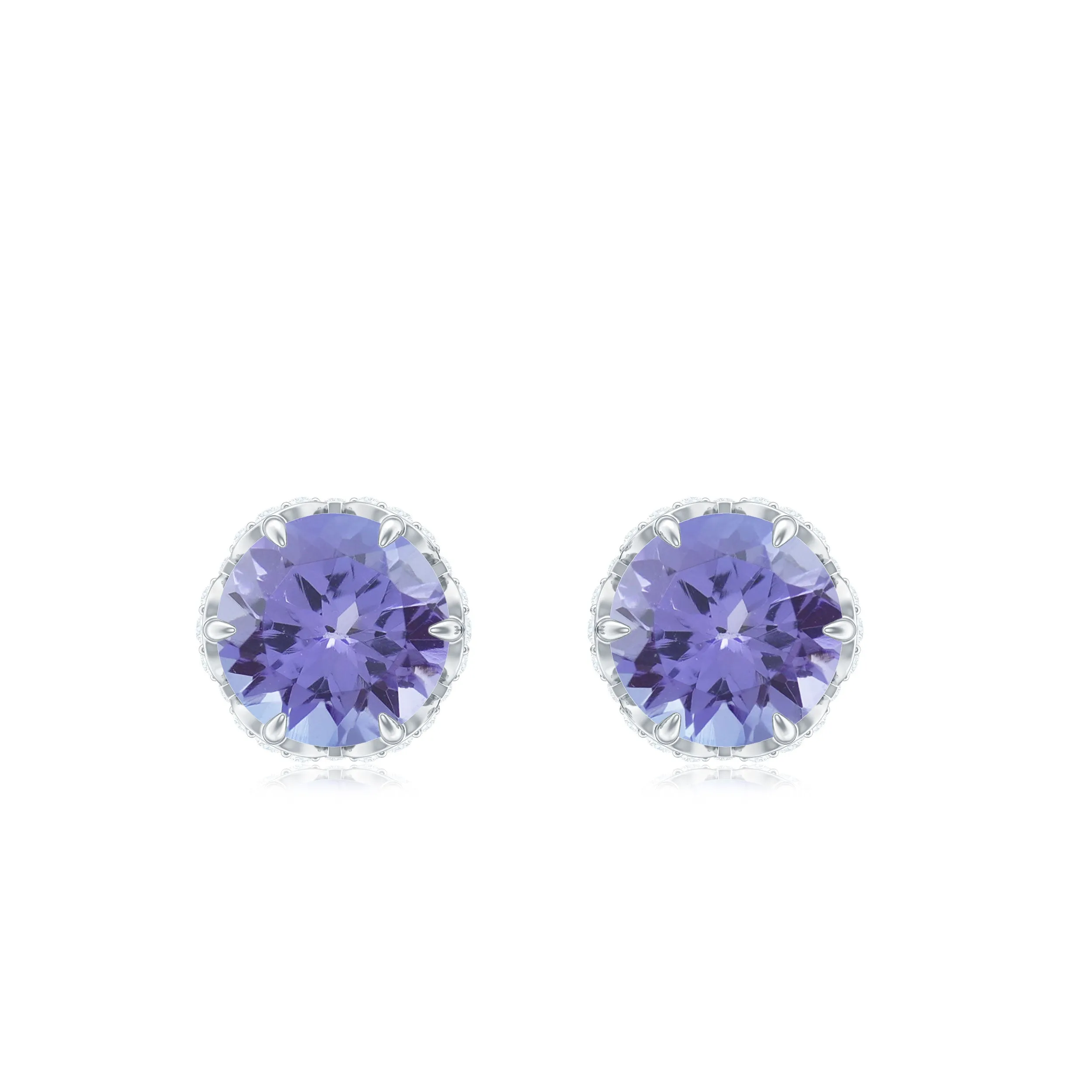 Lotus Basket Set Tanzanite Solitaire Stud Earrings with Diamond Accent