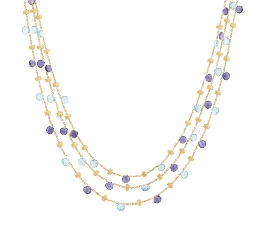 Marco Bicego Paradise 18K Yellow Gold Three Strand Iolite and Topaz Necklace