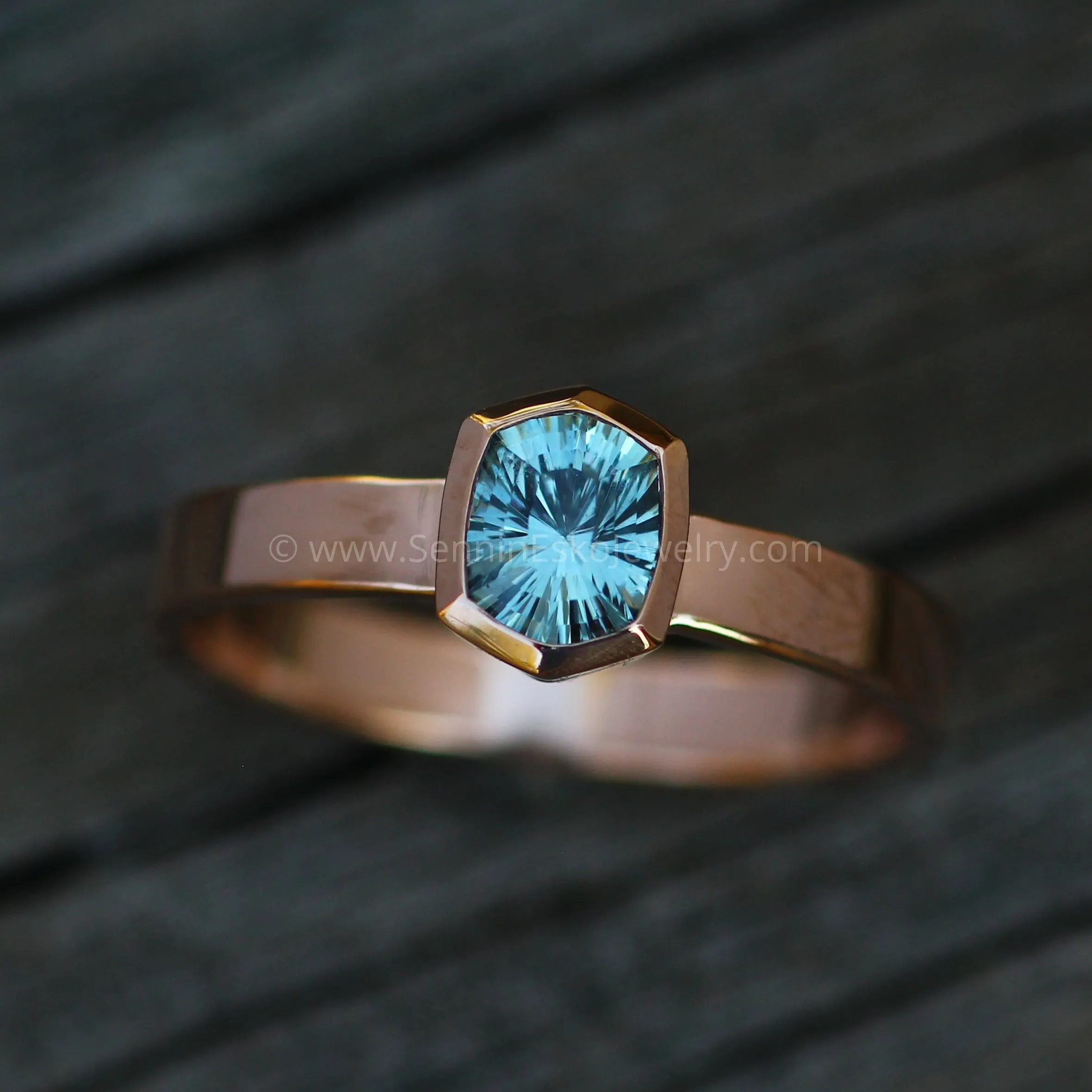 Medium Weight Rose Gold Bezel Ring Setting - Fantasy Cut Montana Sapphire Depicted (Setting Only, Center Stone Sold Separately)