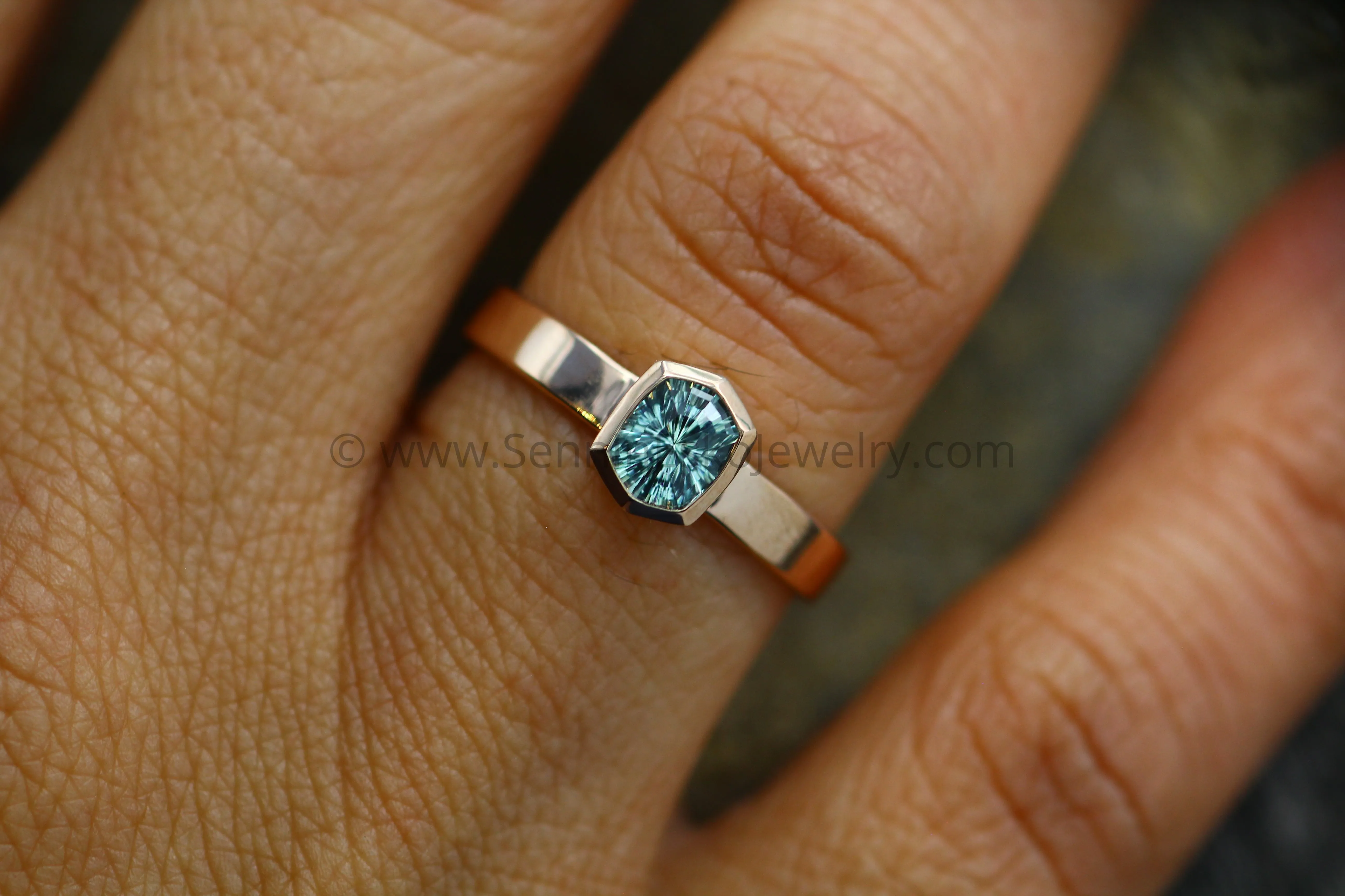 Medium Weight Rose Gold Bezel Ring Setting - Fantasy Cut Montana Sapphire Depicted (Setting Only, Center Stone Sold Separately)