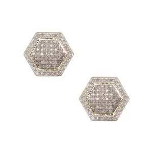 Men's Halo Micro-Pavé Hexagonal Diamond Stud Earrings 0.53ct 10K Yellow Gold