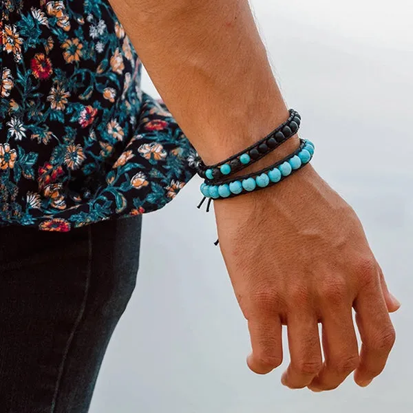 Mens Handmade Natural Stones Bracelet with Adjustable Cord