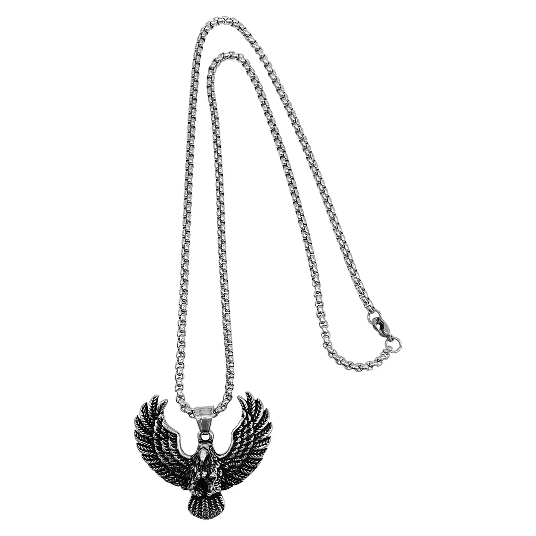 Men's Tarnish Resistant Rhodium Plated Eagle Chain Necklace