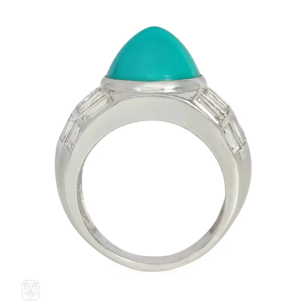 Mid-century turquoise and baguette diamond ring